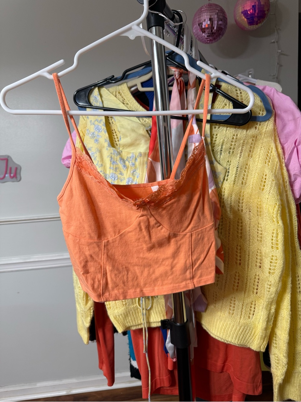 PacSun Coral-Orange Lace Trim Cami Crop Top